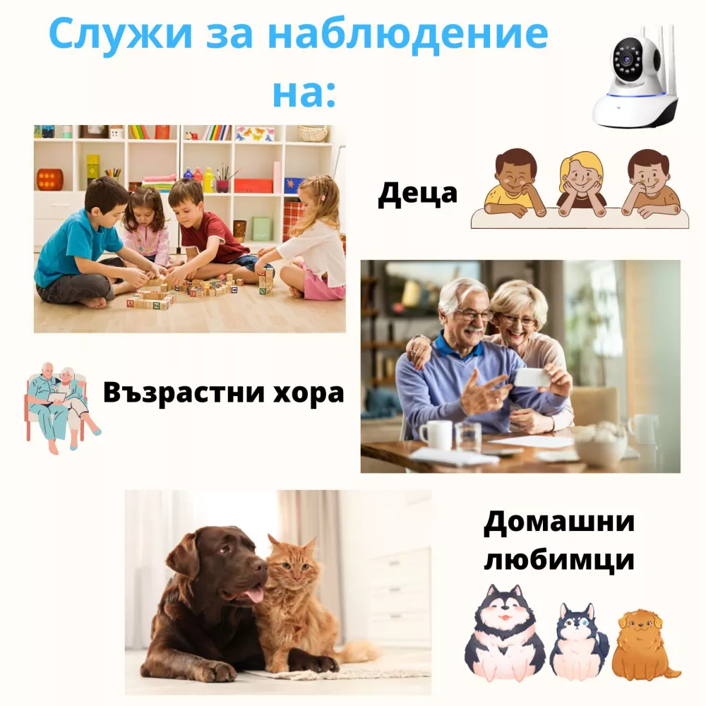 Вътрешна WiFi камера HD с микрофон, нощно виждане, слот за SD карта, 2MP - Q11X-F