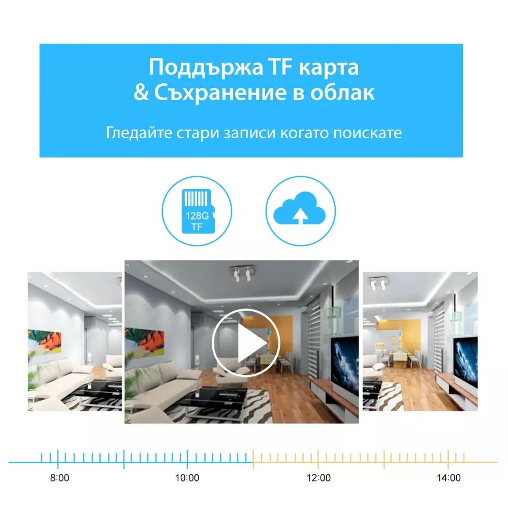 Вътрешна WiFi камера крушка с микрофон, нощно виждане и следене на движение, слот за SD карта, 3MP - Q16S-H