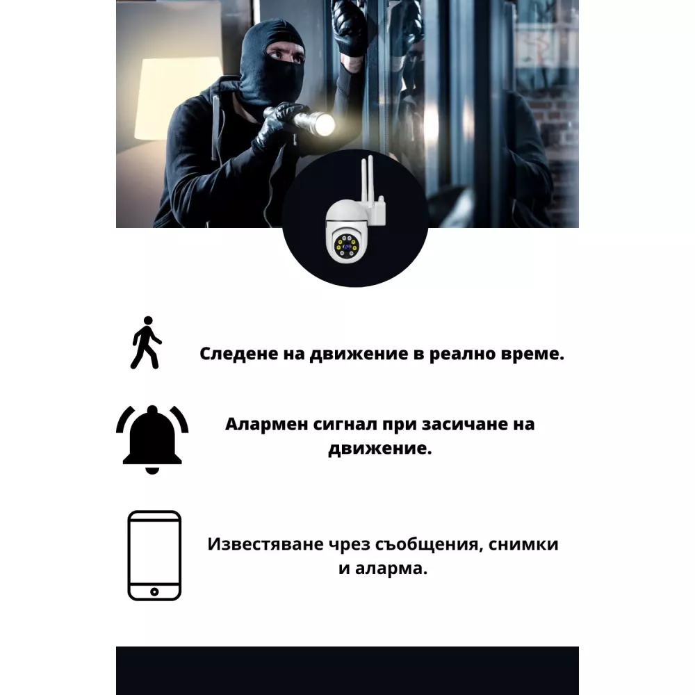 Вътрешна WiFi камера с микрофон, нощно виждане и следене на движение, слот за SD карта, 2MP - Q21S-F
