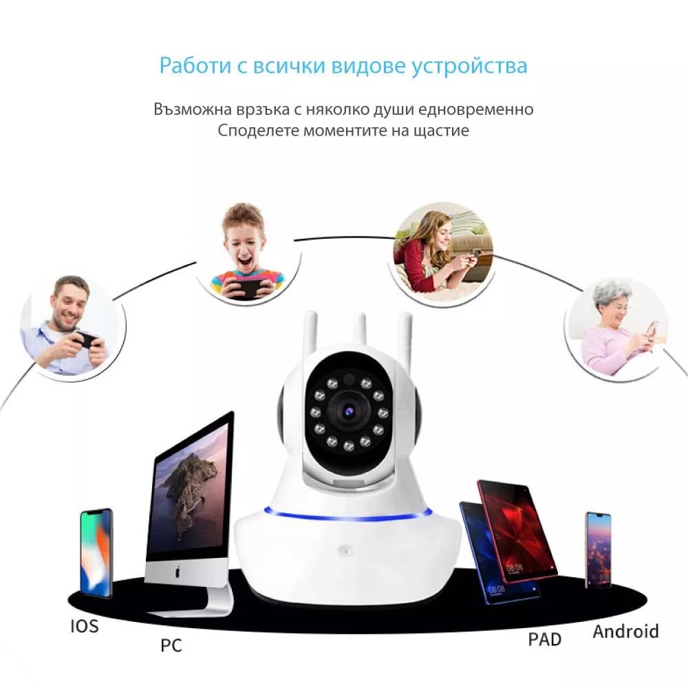 Вътрешна WiFi камера HD с микрофон, нощно виждане, слот за SD карта, 2MP - Q11X-F