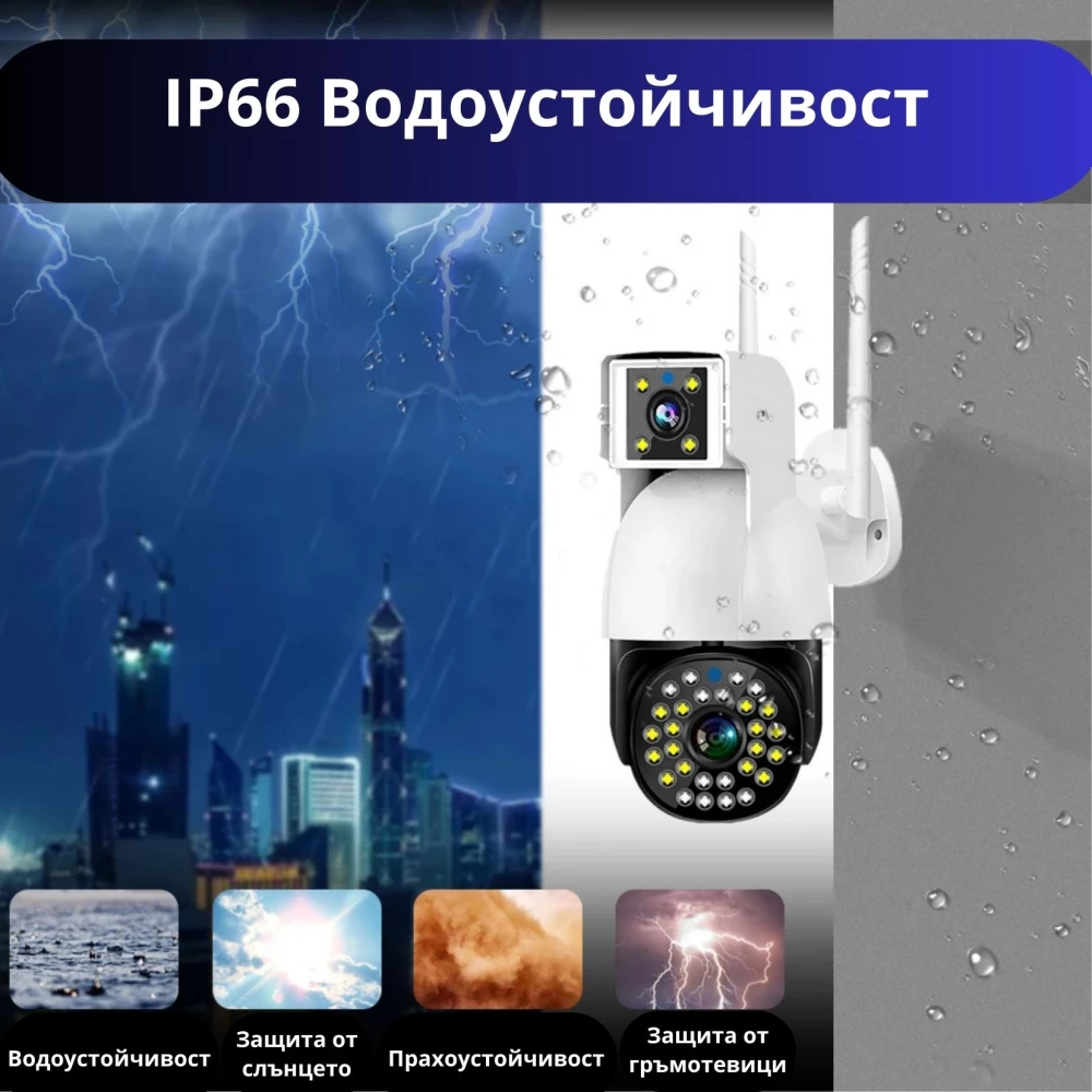 Външна WiFi двойна камера с микрофон, нощно виждане и следене на движение, слот за SD карта, 2MP - SC01-W