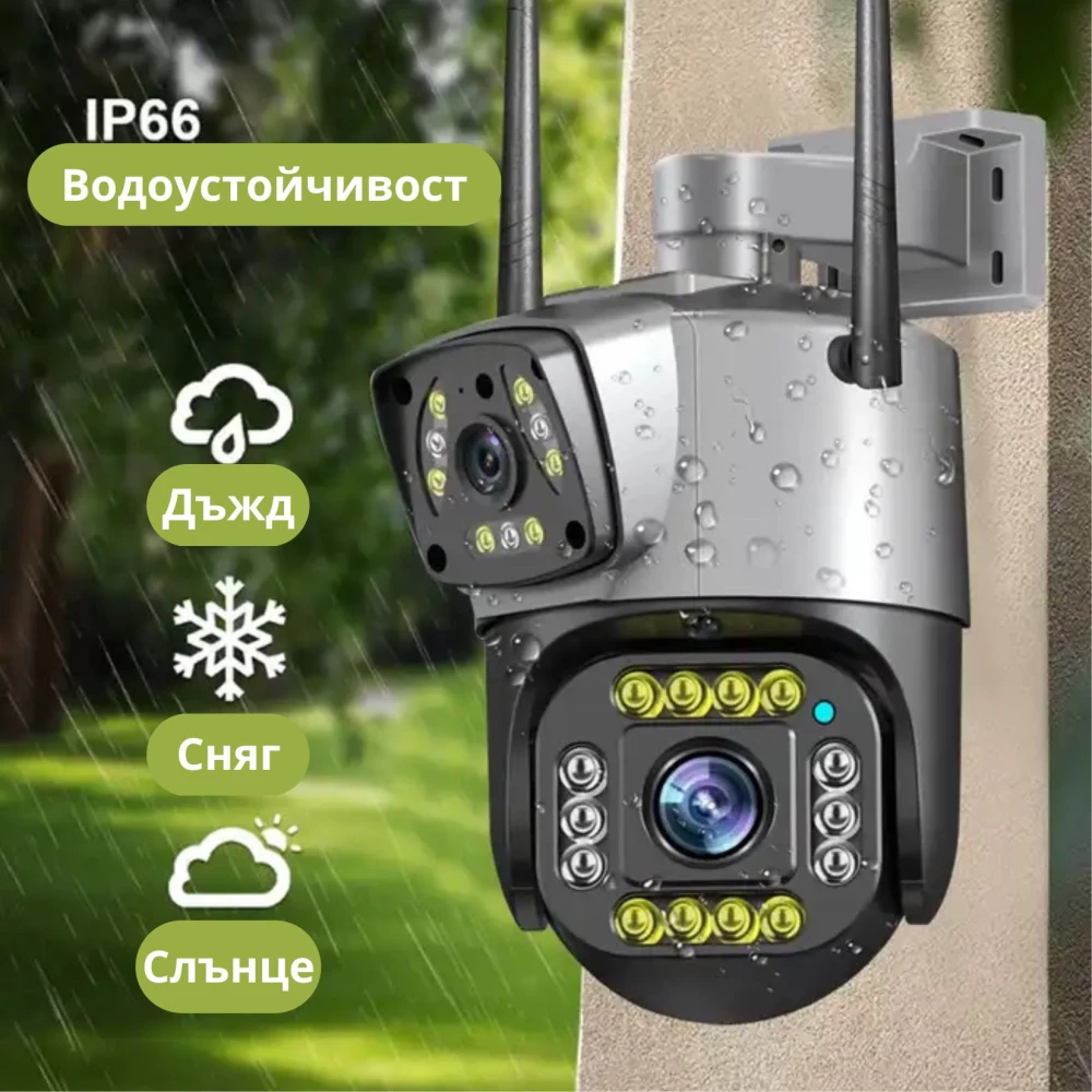 Външна WiFi двойна камера с микрофон, нощно виждане и следене на движение, слот за SD карта, 2MP+2MP - SC02-W