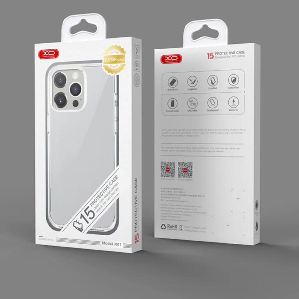  СЕТ Калъф XO High-Transparent + Стъклен протектор 2.5D за Apple iPhone 15 Pro Max