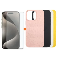  СЕТ Калъф XO Eco-friendly + Стъклен протектор 2.5D за Apple iPhone 15 Pro Max, биоразградим