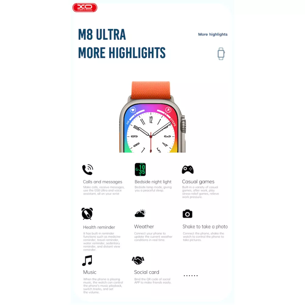  Смарт часовник XO - M8 Ultra - Черен