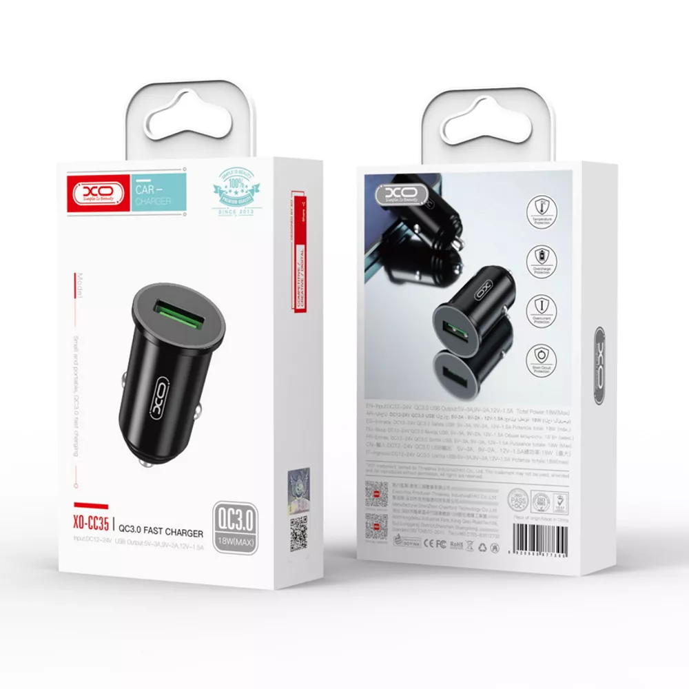 Зарядно за автомобил 12V XO - CC35 18W, USB-A, 3A