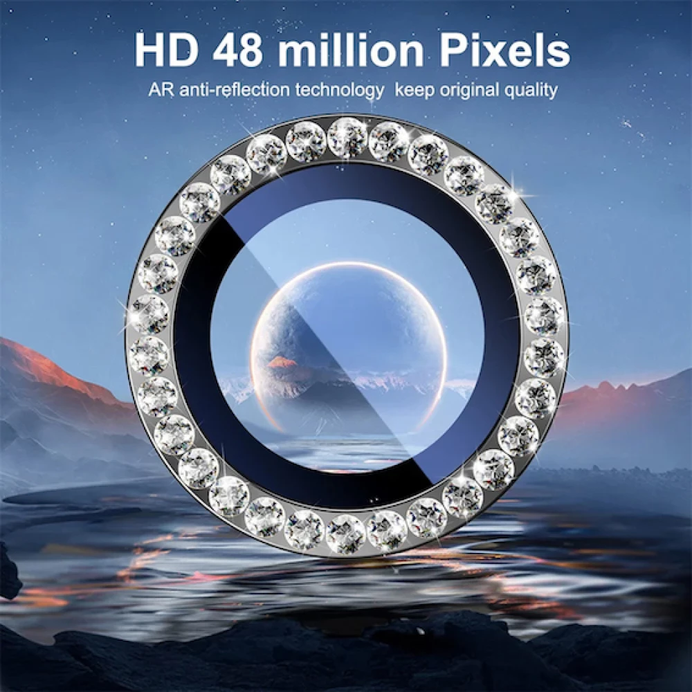 Метални лещи за камера с камъчета за Apple iPhone 15 Plus - розови