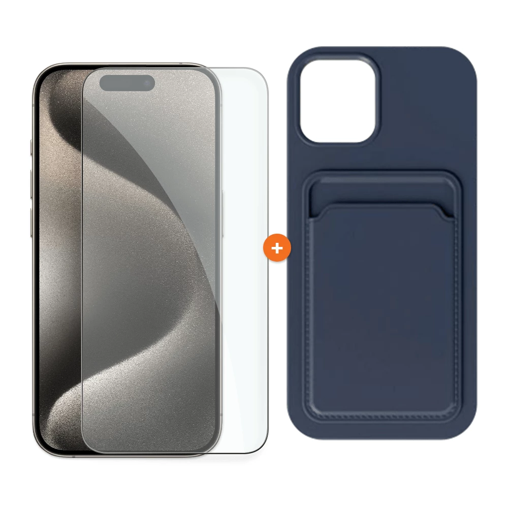  СЕТ Калъф XO с джоб за карти + Стъклен протектор 2.5D за Apple iPhone 15 Pro